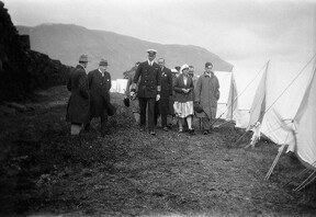 King Christian X visiting the student camp at Thingvellir, Iceland