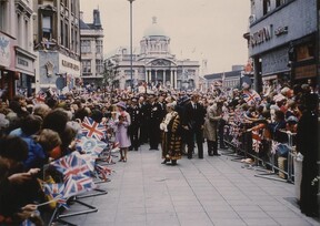 Walkabout in Whitefriargate, Hull, by Her Majesty The Queen 13th July 1977 (archive ref CCHU-4-1-9-2)