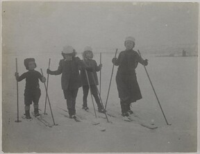 Four Hungarian children skiing on ice; photograph 2.