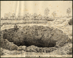 Bomb Hole -- 41 Feet Diameter, 18 Feet Deep. Crucifix Corner