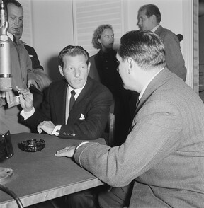 The American actor Danny Kaye interviewed for the Finnish Broadcasting Company, 1955.
