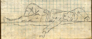 Sketch of wounded soldier on stretcher