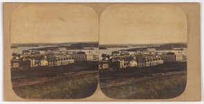 Millers Point - Parramatta River from the Flagstaff [1858] [Handcoloured view, looking across Millers Point to Lord Nelson Hotel on right, with Whalers Arms in centre and Albion House beyond] (2)