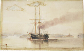 Ship at anchor in Port Jackson, Sydney, c. 1870