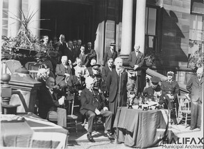 Unidentified dignitaries gathered for presentation of First Aid trophies to Halifax police