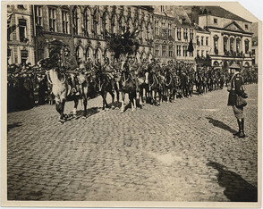Canadian Corps entering Mons, 11 November 1918  (British 5th Lancers attached to 3rd Canadian Division leading)