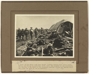 Wounded soldiers on stretchers, Menin Road near Hooge