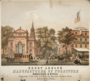 Henry Adolph, manufacturer of furniture wholesale and retail, warerooms no. 36 North Second St., one door above the Christ Church Philadelphia, [ca. 1860]