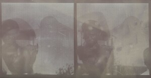 Two unknown people standing in front of the Gallen-Kallela familyâ€™s Nairobi home, Brickhouse, ca. 1909-1910.