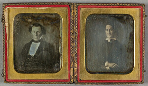 Daguerreotype. Two portraits, man and woman.