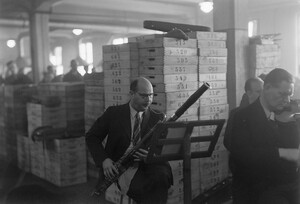 Finnish Radio Symphony Orchestra bassoonist at a factory concert, 1930s.