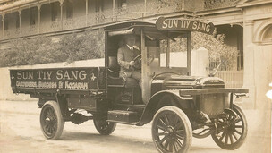 Sun Tiy Sang, gardener, Burgess Street, Kogarah, truck with Sam Wright body, ca. 1925