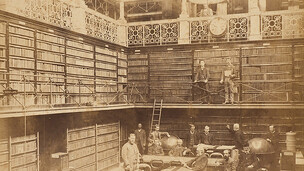 Staff inside the Free Public Library (old State Library of New South Wales), c. 1885